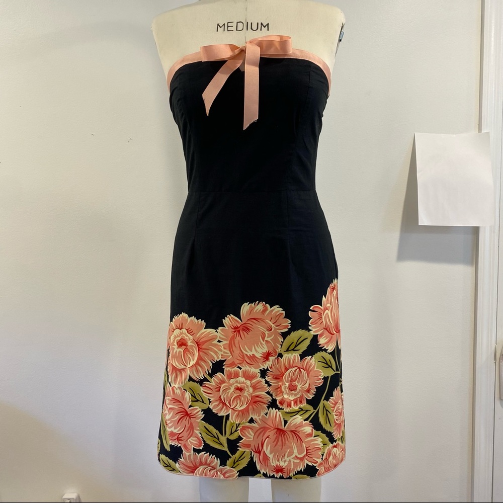 Cute Strapless Flora Dress With Pink Bow